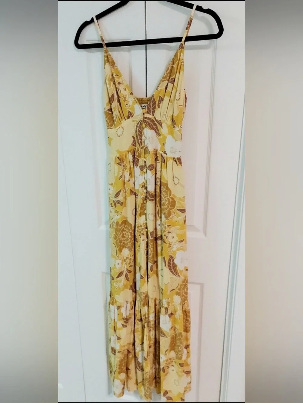 A&F Maxi Dress, Size XS, Linen Blend, Yellow Tones, Sleeveless